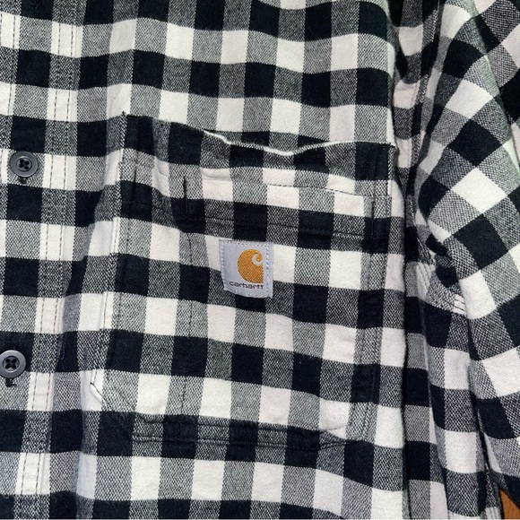 Carhartt Flannel Shirt Black White Mens Size Large Long Sleeve Rugged Flex - Picture 3 of 10